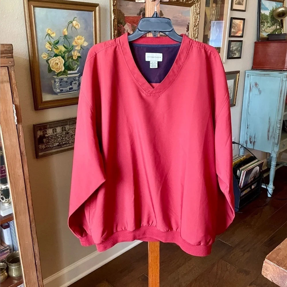 Cutter & Buck men’s v-neck pullover windbreaker golf jacket w/ pockets XL red